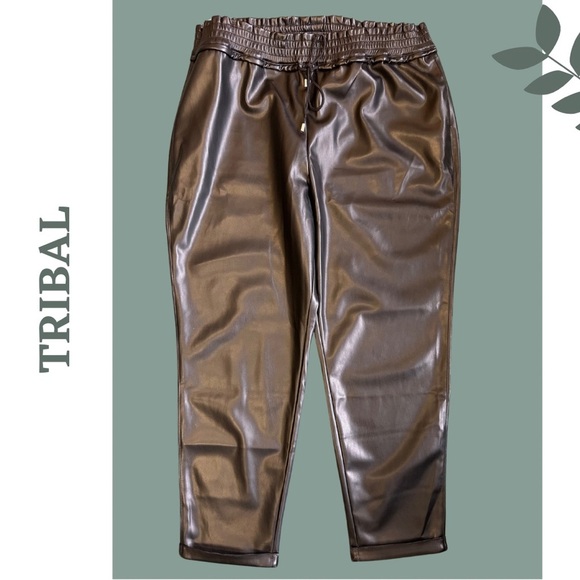 Tribal Vegan Leather Joggers Black Elastic Waist Size Extra Large - Picture 3 of 9